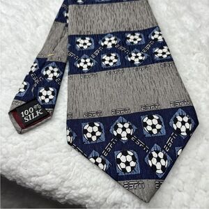 ESPN Soccer Tie Blue Stripe Sports Balls Dad Coach Gift Football Game Novelty